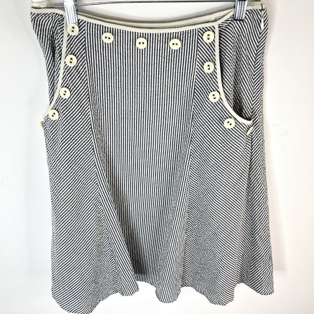 Anthropologie Viola Womens Skirt Size 0 Gray White Seersucker Striped Pockets - Picture 2 of 12